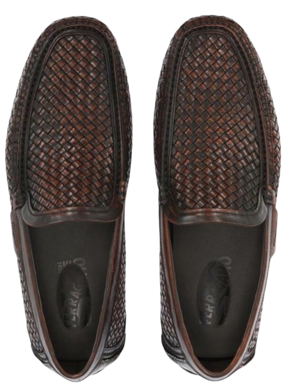 Salvatore Ferragamo Dark Brown Woven Leather Slip-On Loafers